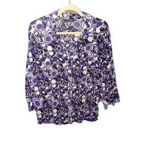 Bay Studio Career Women's Size Large Purple/White/Black Button Up Blouse.